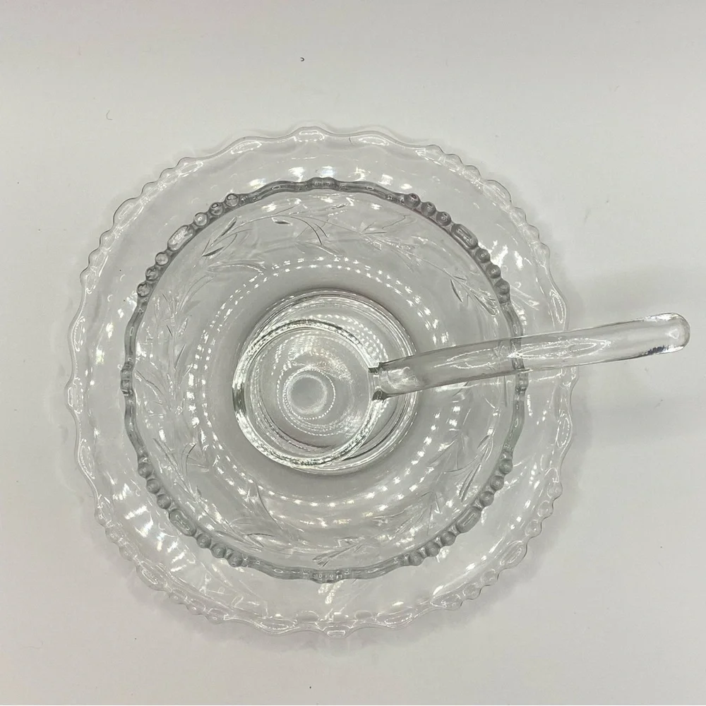 Vintage Tiffin-Franciscan Dolores 3 Piece Mayonnaise Set Clear Etched Glass MINT